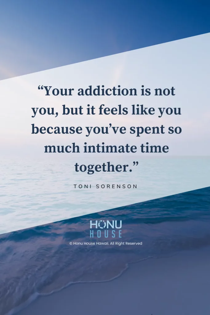 Your addiction is not you, but it feels like you because you've spent to much intimate time together. - Toni Sorenson