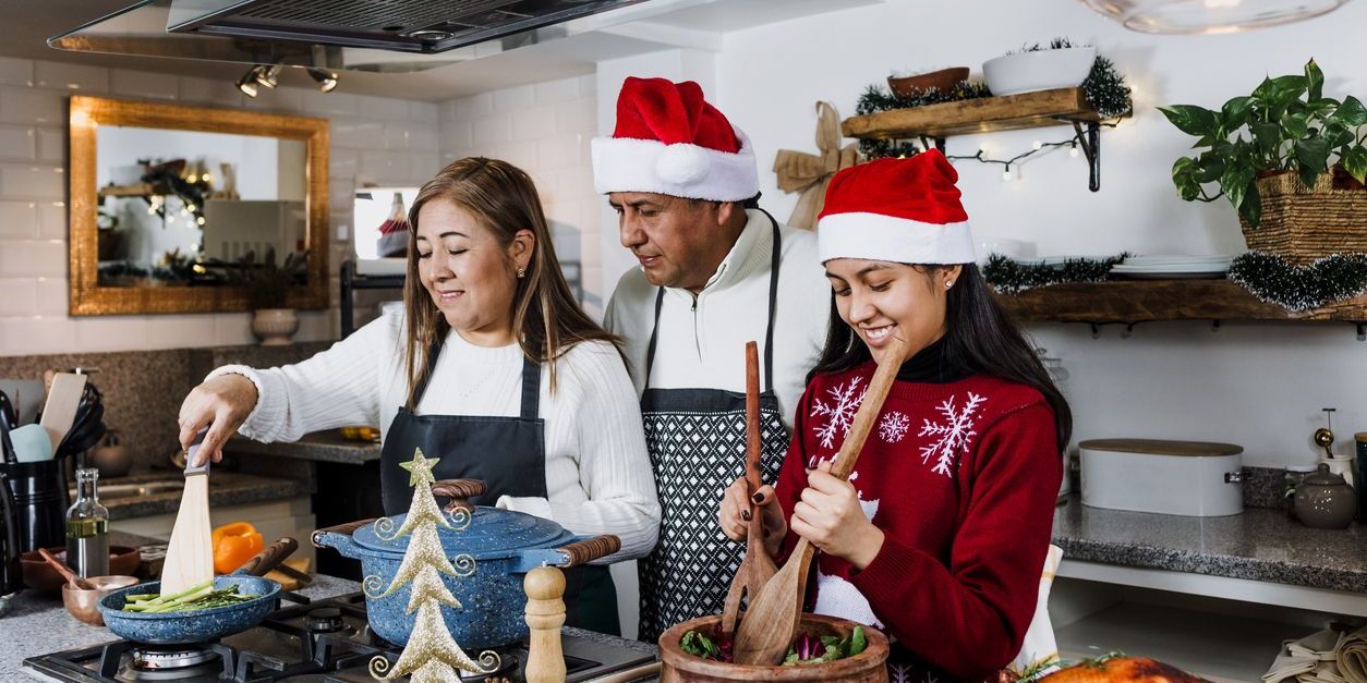 family preparing a sober holiday dinner
