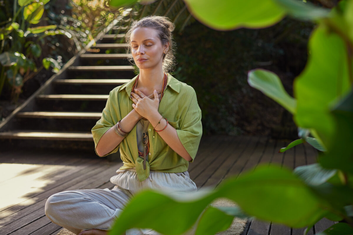 woman doing breathwork during drug addiction treatment