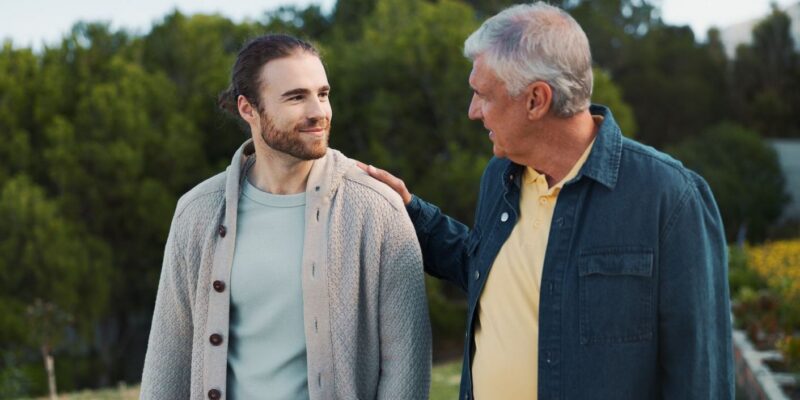 father with adult son discussing going to rehab
